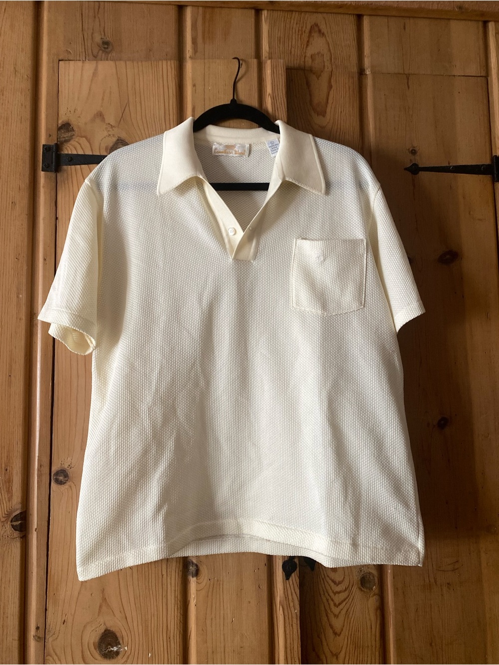Vintage Cream Short Sleeve Polo Shirt with Chest Pocket
